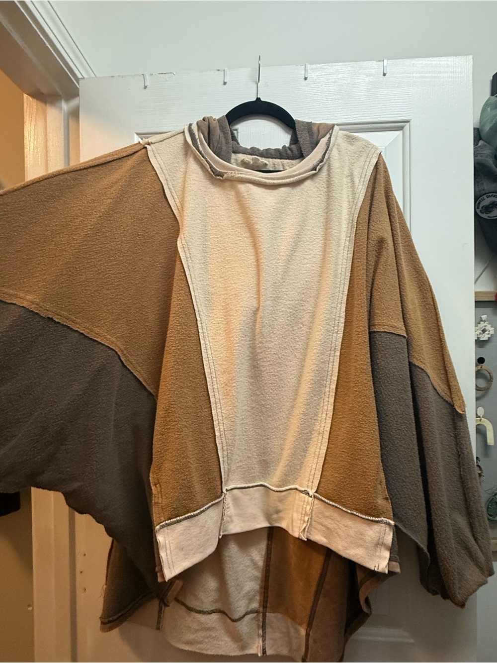 Oli & Hali Colorblock Hoodie in Cream, Tan, and Brown